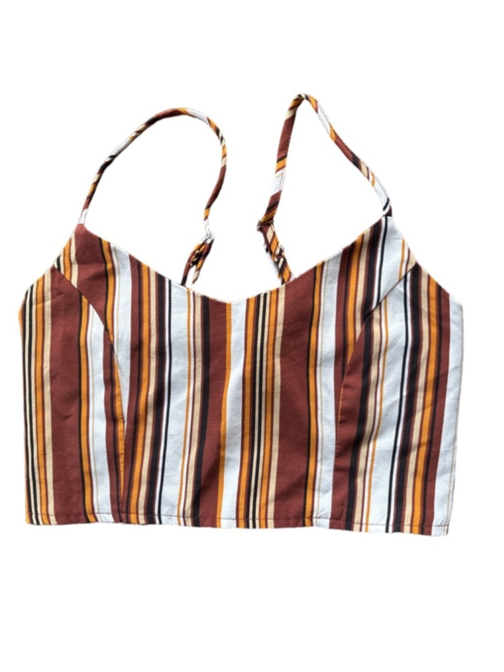 Women's Unbranded Striped Crop Top S Brown White